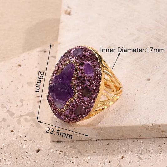 Anillo Dorado con Ronda de Amatista, Circón, Ajustable