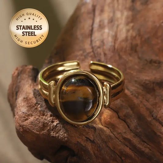 Anillo Dorado Ronda Ojo Tigre, Ajustable