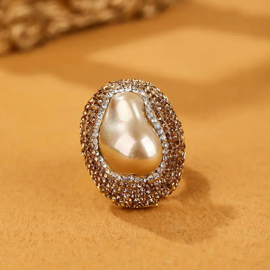 Anillo Dorado Ronda Madre Perla Champan, Ajustable