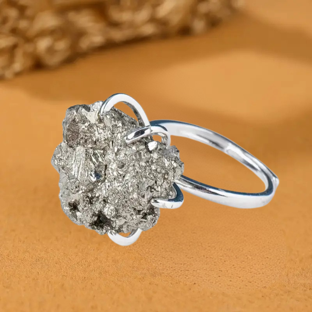 Anillo Plateado Ronda Pirita, Ajustable
