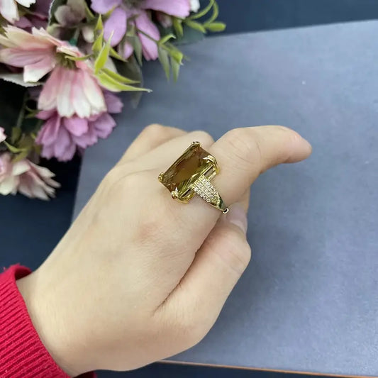 Aniilo Dorado Sultanita Elipse, Circón, Ajustable