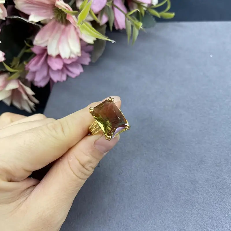 Aniilo Dorado Sultanita Elipse, Circón, Ajustable