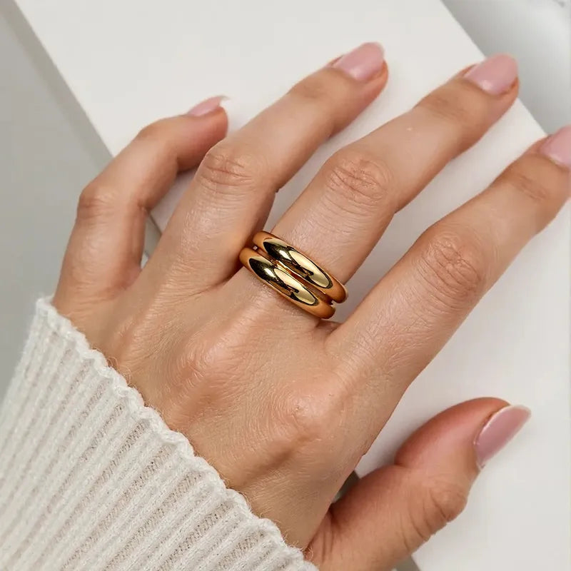 Anillo Dorado Doble Cilindro Talla 7