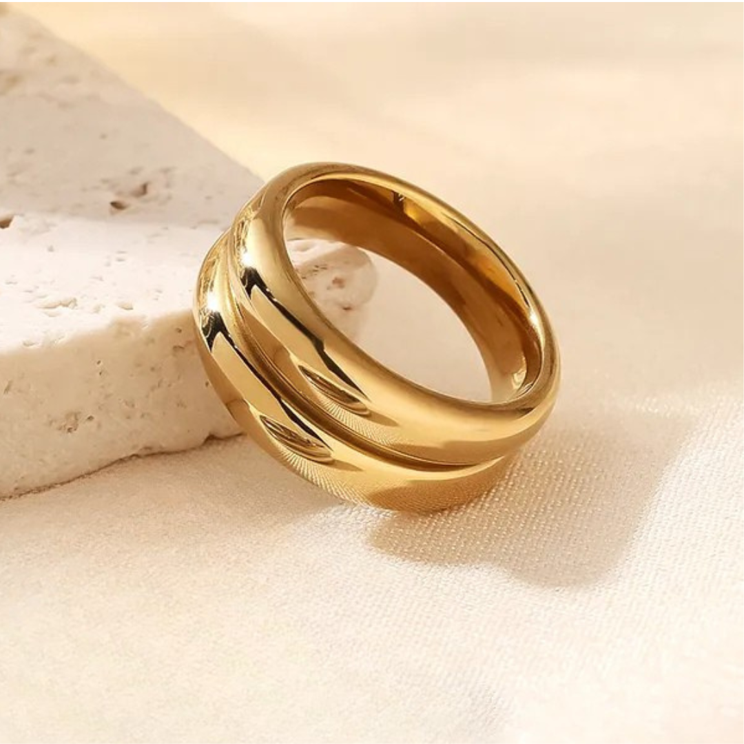 Anillo Dorado Doble Cilindro Talla 7
