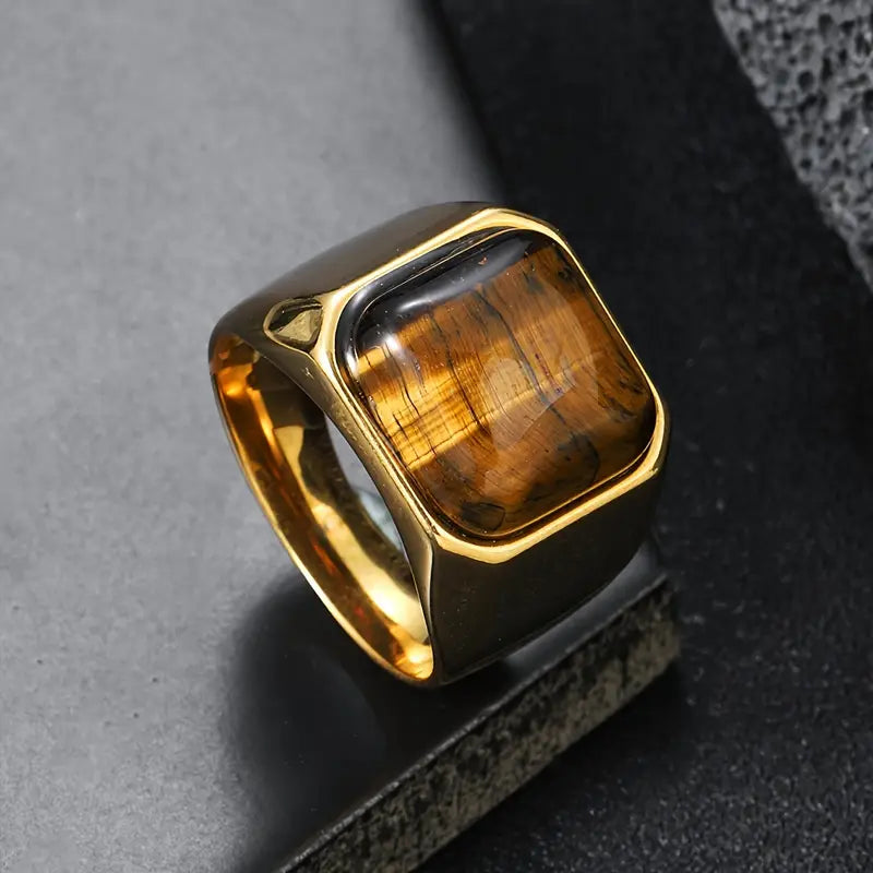 Anillo Dorado Ronda Ojo de Tigre, Talla 10