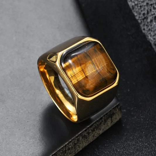 Anillo Dorado Ronda Ojo de Tigre, Talla 10