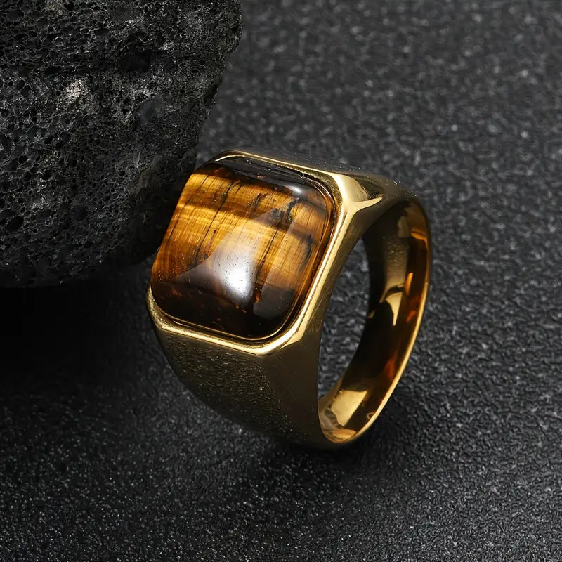 Anillo Dorado Ronda Ojo de Tigre, Talla 10