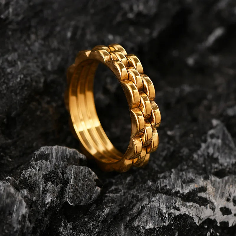 Anillo Dorado Banda Eslabones Pantera Talla 7