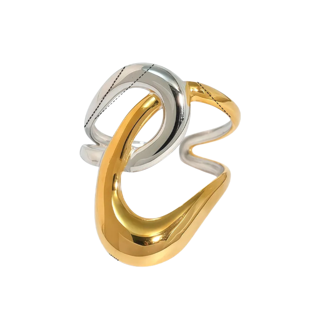 Anillo Bicolor Lineas Geométricas Ajustable