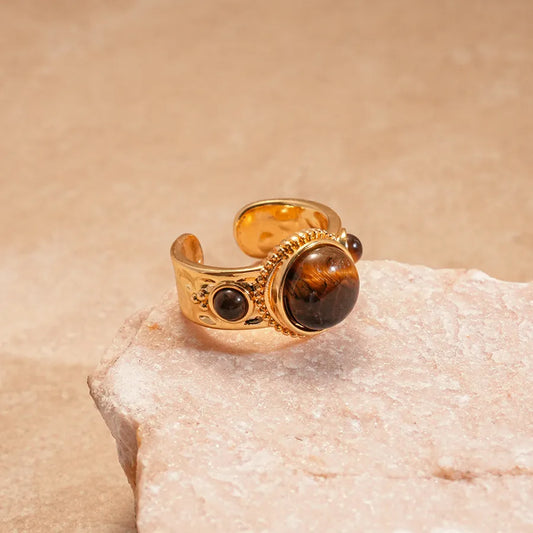 Anillo Dorado Ronda Ojo de Tigre Ajustable