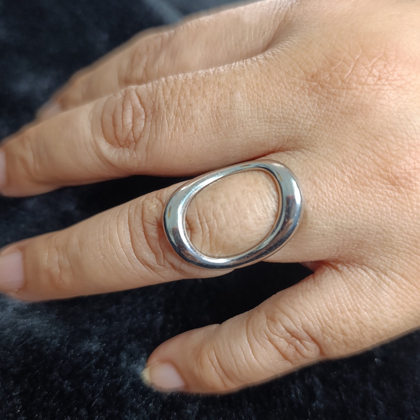 Anillo Platedo Elipse Geométrico Ajustable