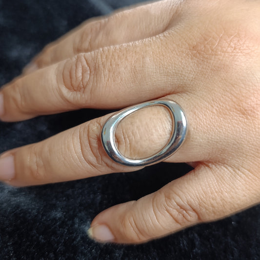 Anillo Platedo Elipse Geométrico Ajustable