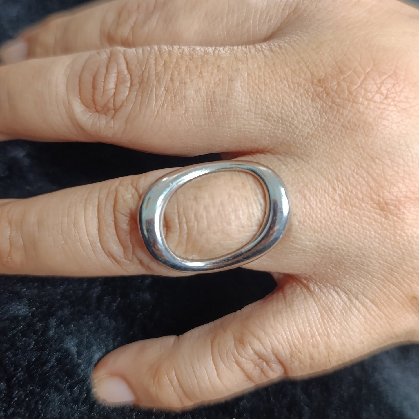 Anillo Platedo Elipse Geométrico Ajustable