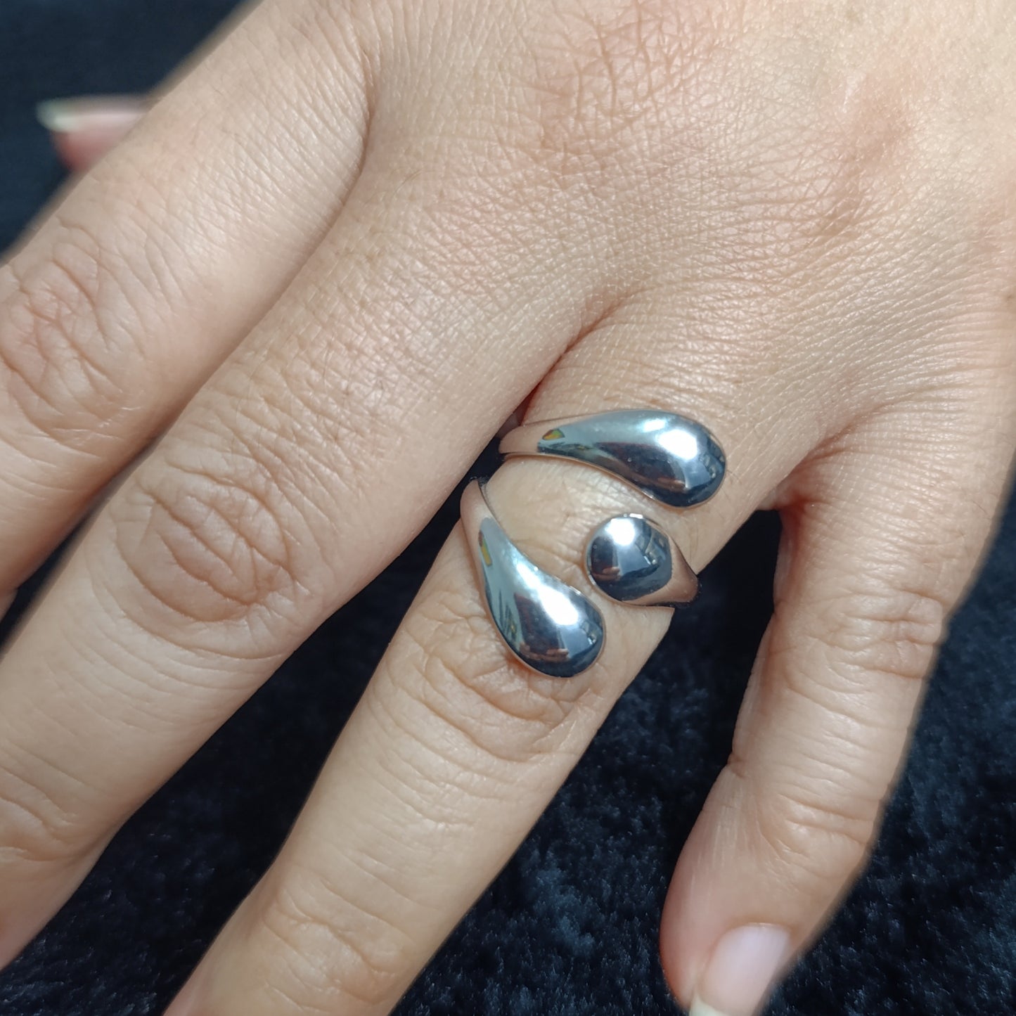 Anillo Platedo Gotas Geométrico Ajustable