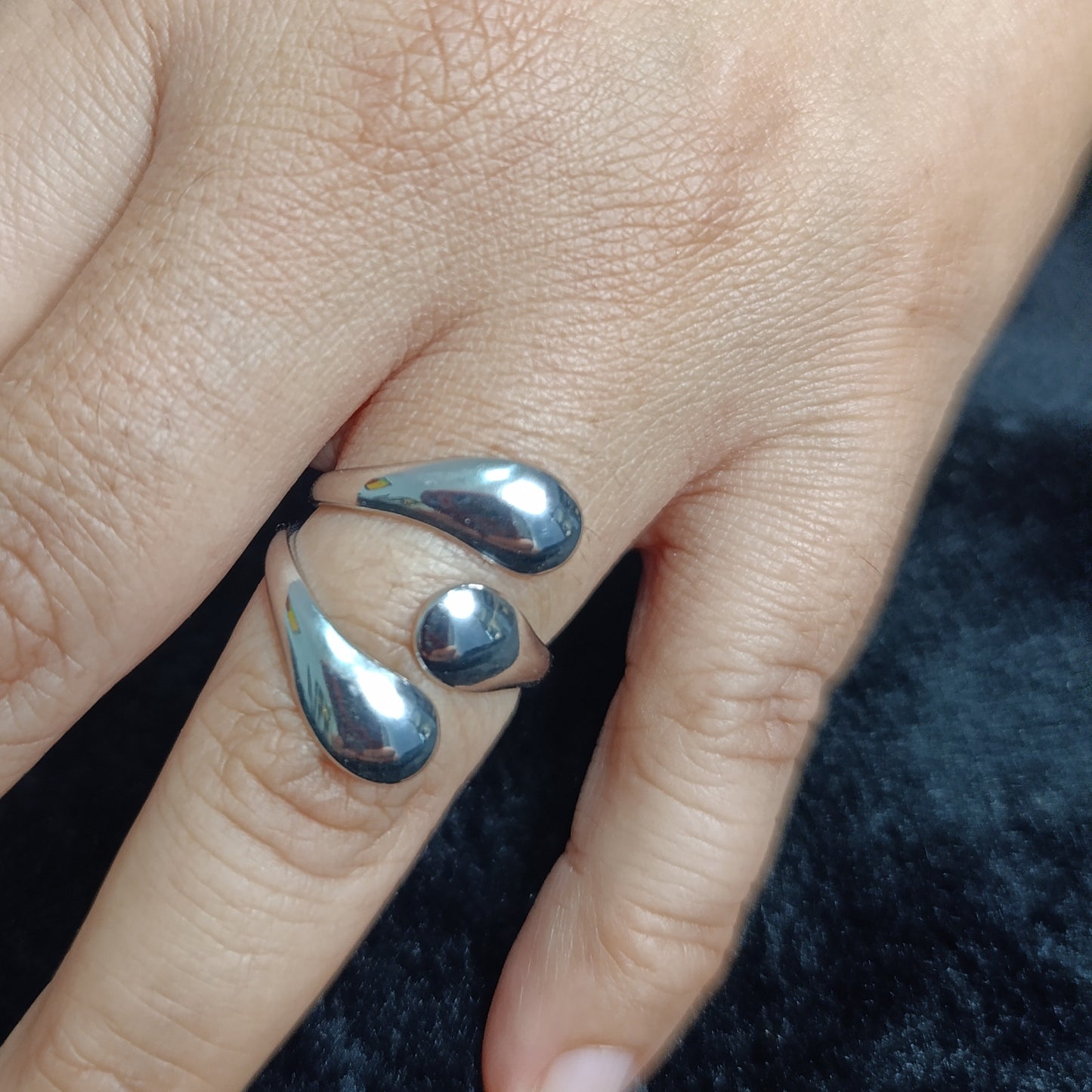 Anillo Platedo Gotas Geométrico Ajustable