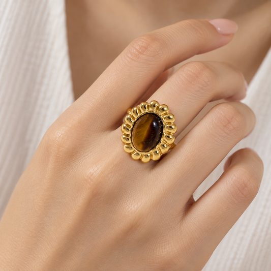 Anillo Dorado Ronda Ojo de Tigre - Ajustable