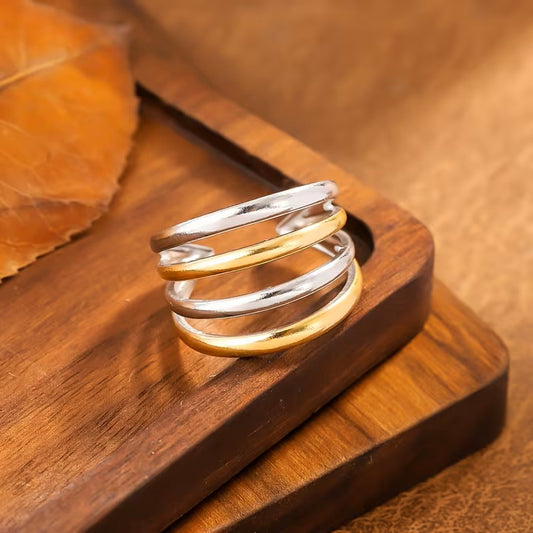 Anillo Bicolor de Cuatro Capas - Ajustable