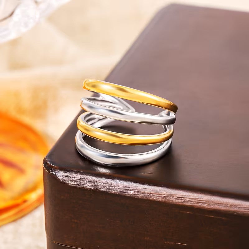 Anillo Bicolor de Cuatro Capas - Ajustable