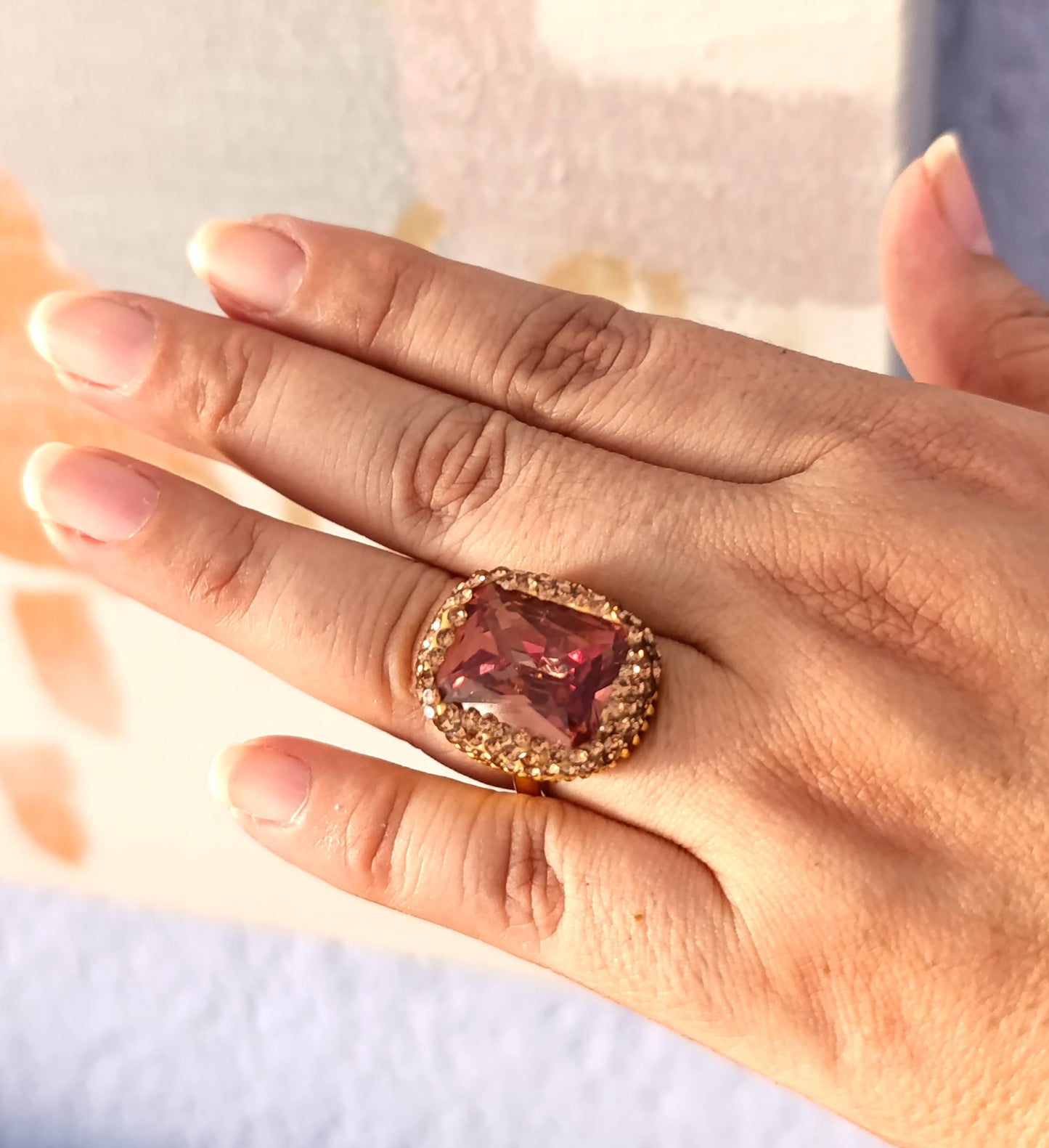 Anillo Cuadrado Sultanita y Circón - Ajustable