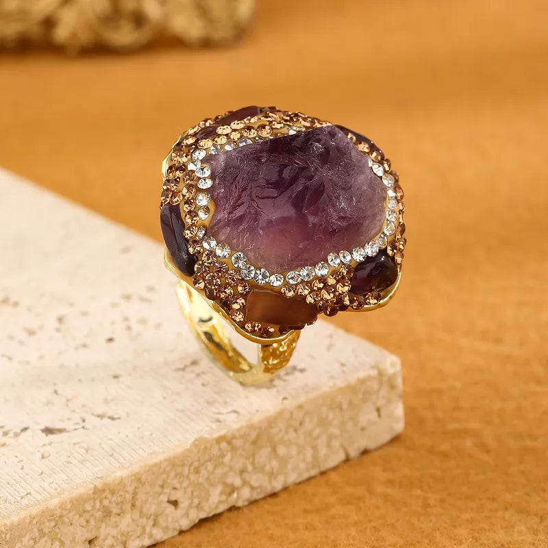 Anillo Circular Amatista y Circón - Ajustable