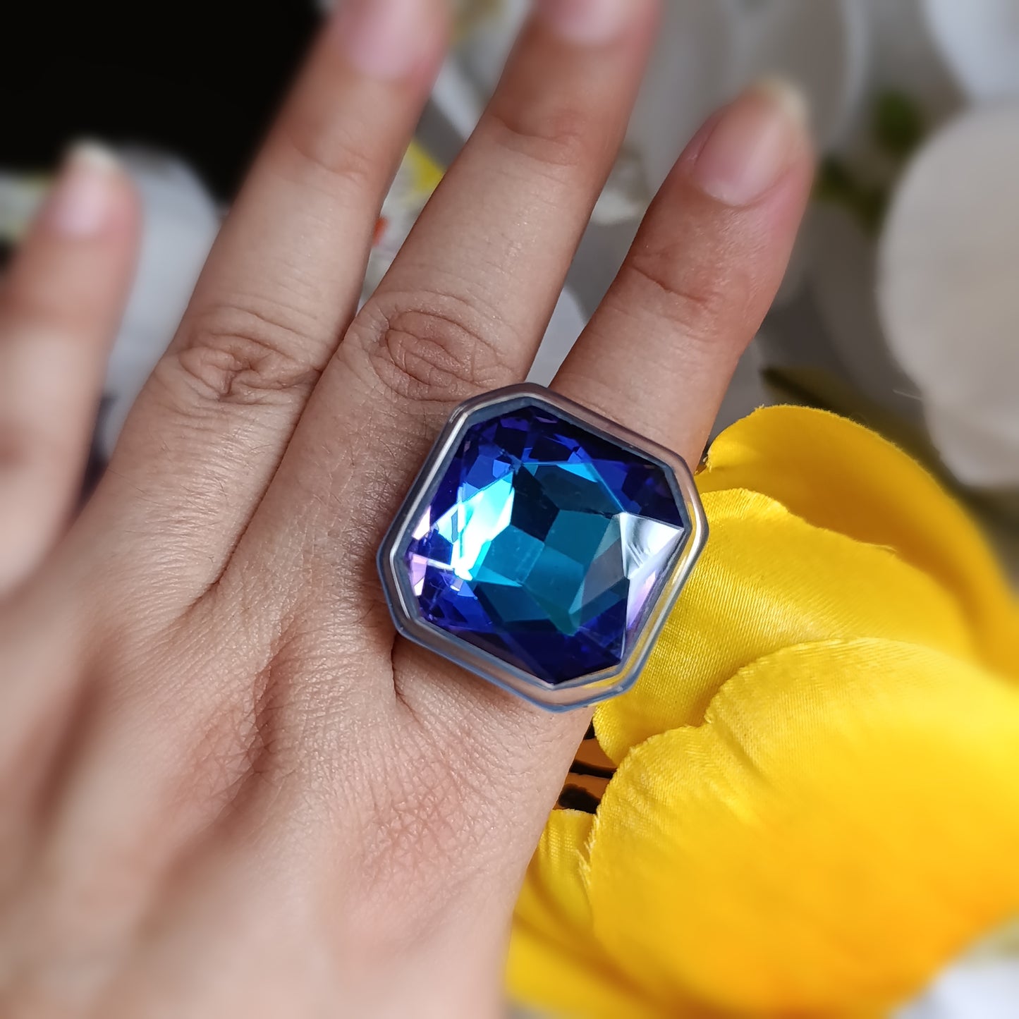 Anillo Resina Azul Ronda Morada Talla 8