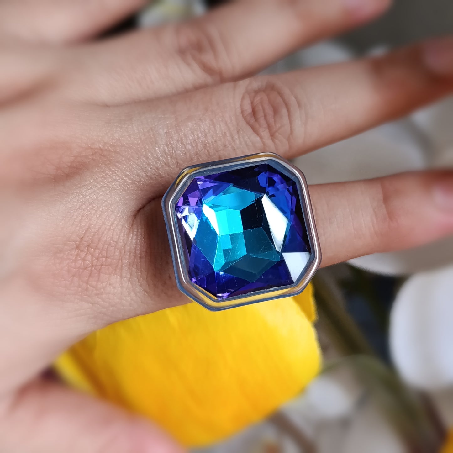 Anillo Resina Azul Ronda Morada Talla 8