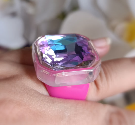 Anillo Resina Fiusha Ronda Tornasol Talla 8