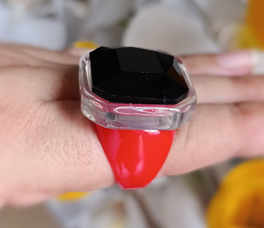 Anillo Resina Rojo Ronda Negra Talla 8
