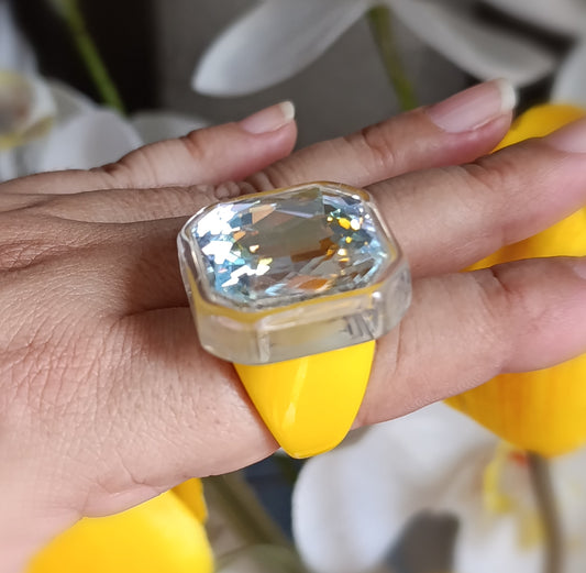 Anillo Resina Amarilla Ronda Blanca Talla 8