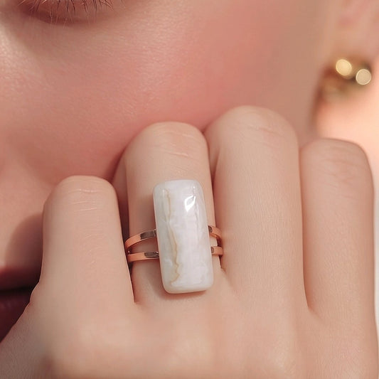 Anillo de Escolecita y Onix Corte Rectangular - Ajustable