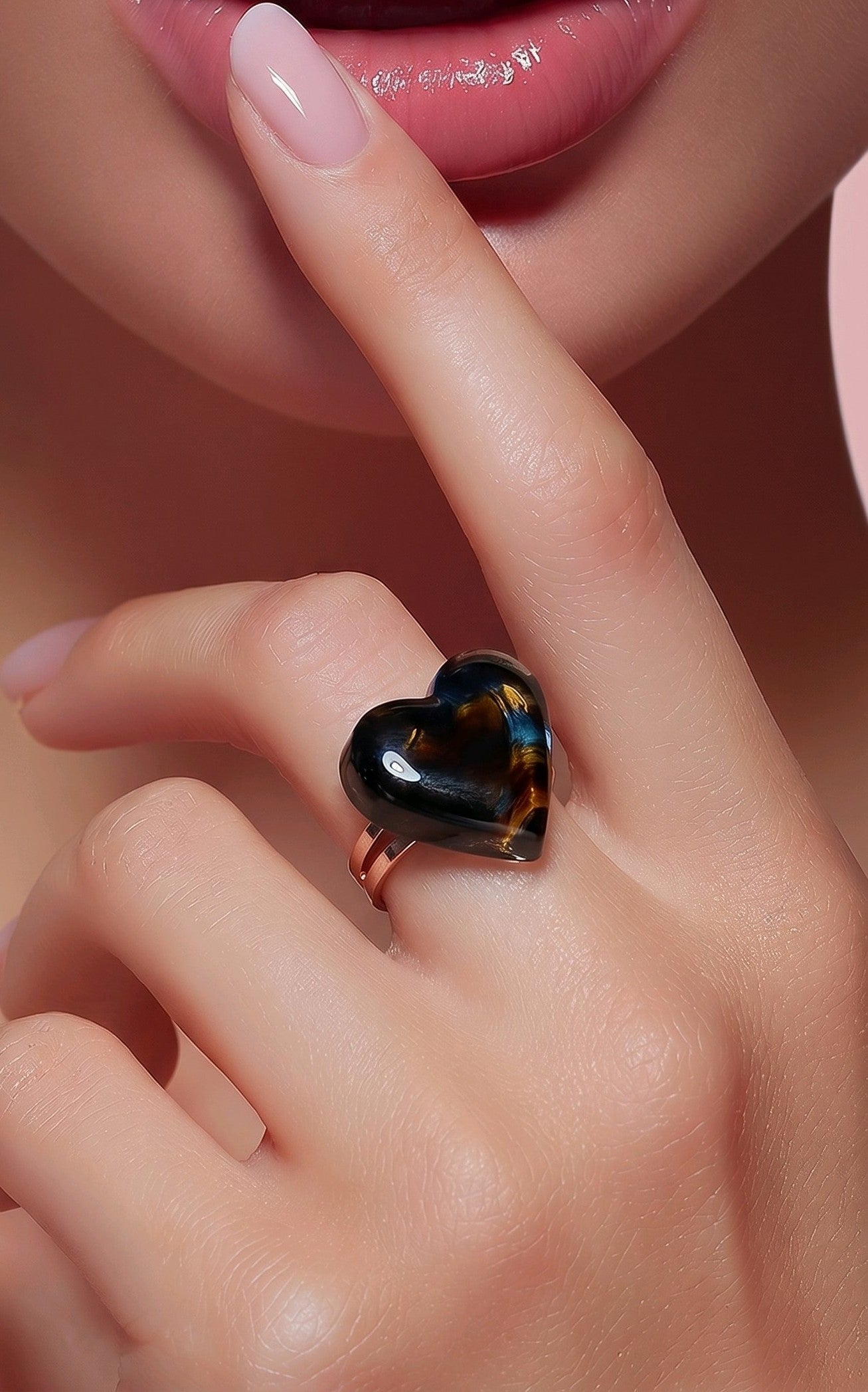 Anillo de Corazón Murano Negro Encapsulado - Ajustable