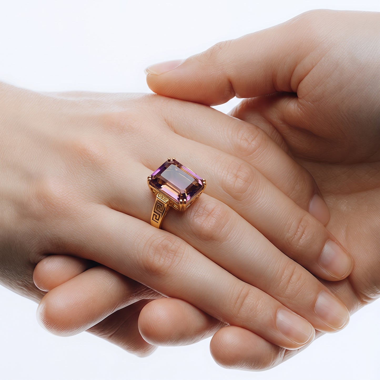 Anillo Dorado Patrón Geométrico Ronda de Piedra Sultanita - Ajustable