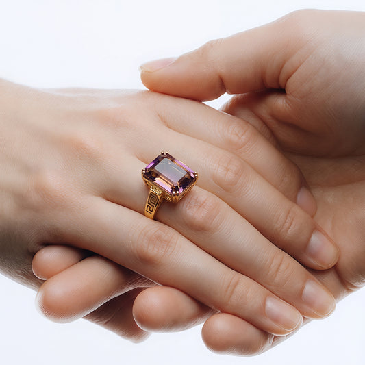 Anillo Dorado Piedra Sultanita Rectangular - Ajustable