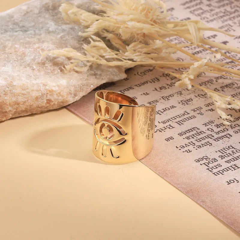 Anillo Dorado Circular Ojo Turco - Ajustable