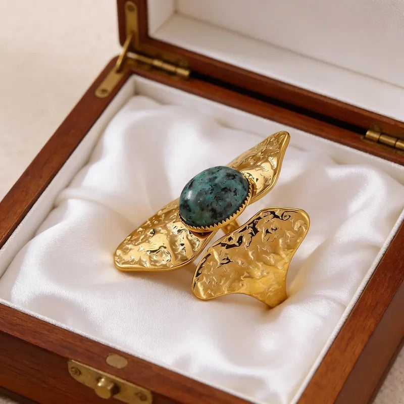 Anillo Dorado Amartillado Ronda Turquesa - Ajustable