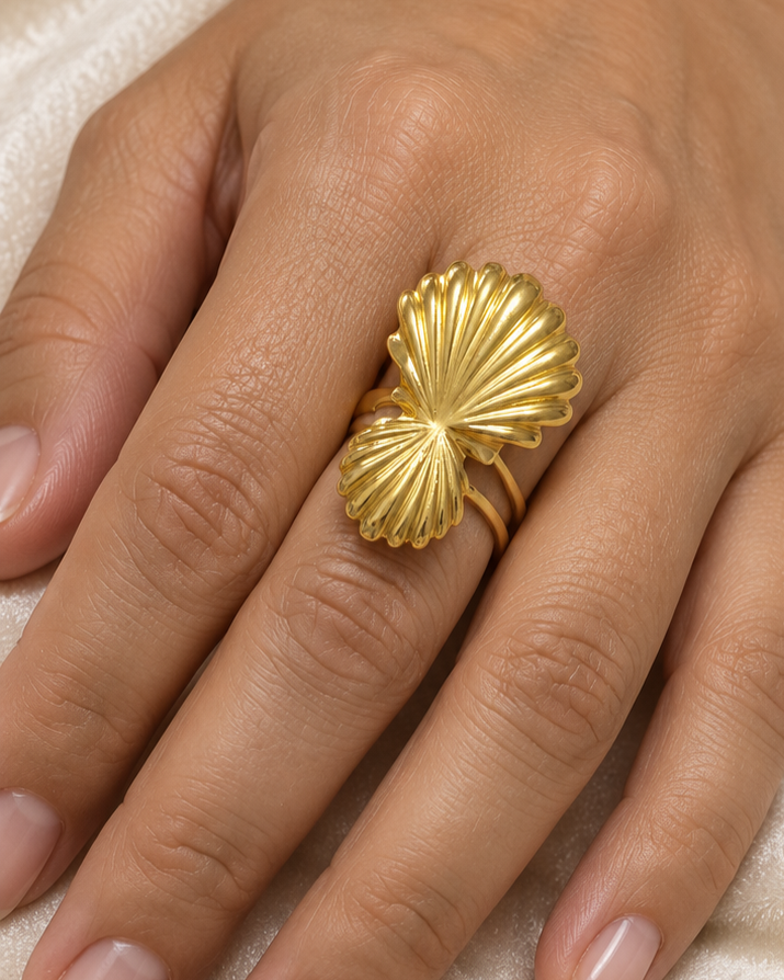 Anillo Dorado Doble Concha - Ajustable
