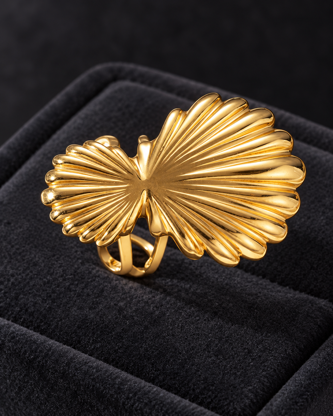 Anillo Dorado Doble Concha - Ajustable
