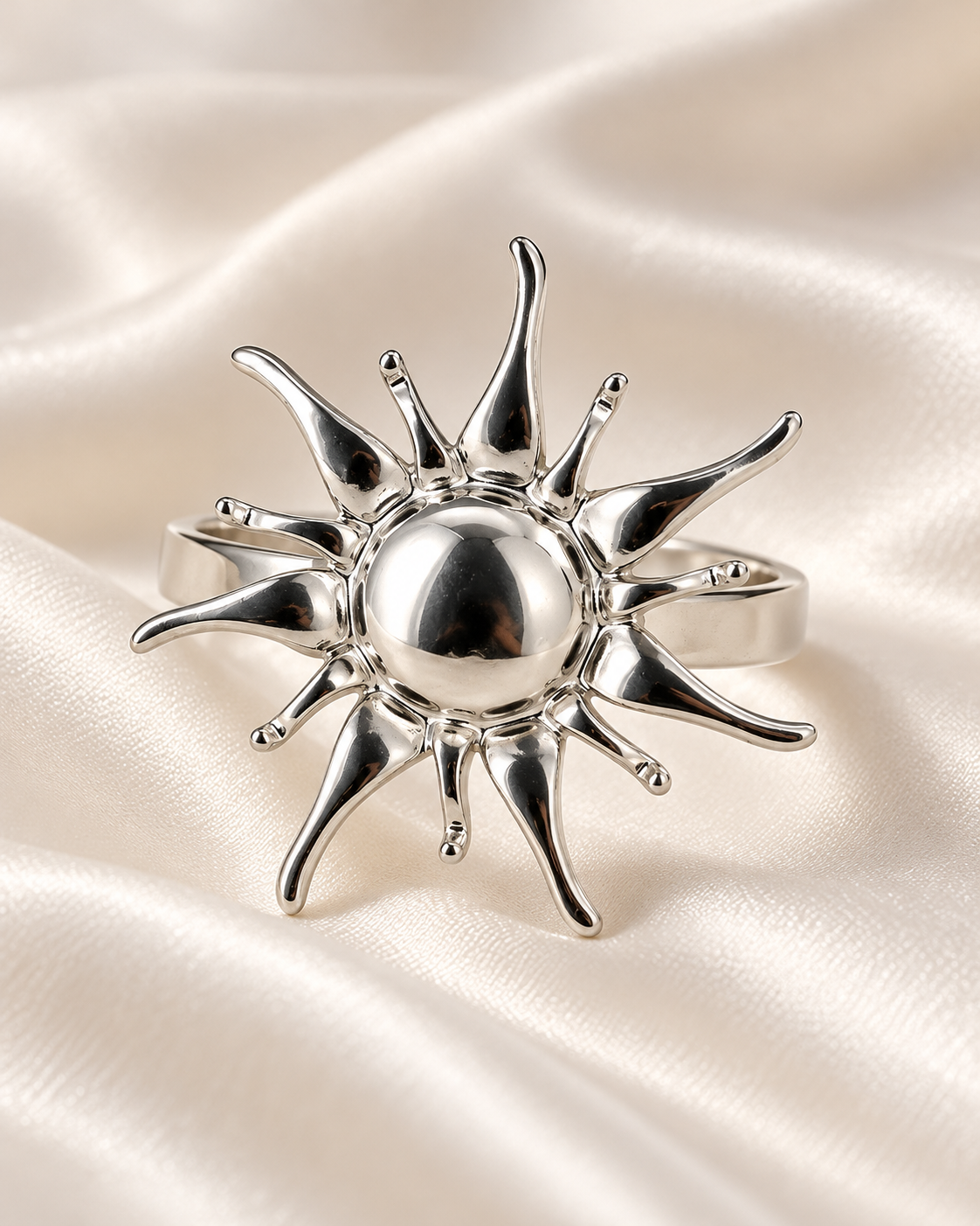 Anillo Plateado Sol - Ajustable