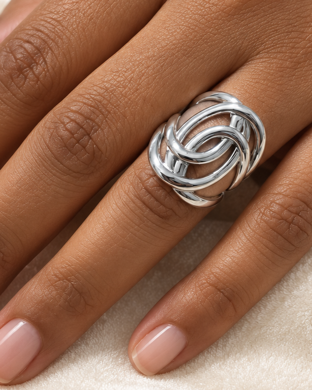 Anillo Plateado Lineas Simétricas - Ajustable