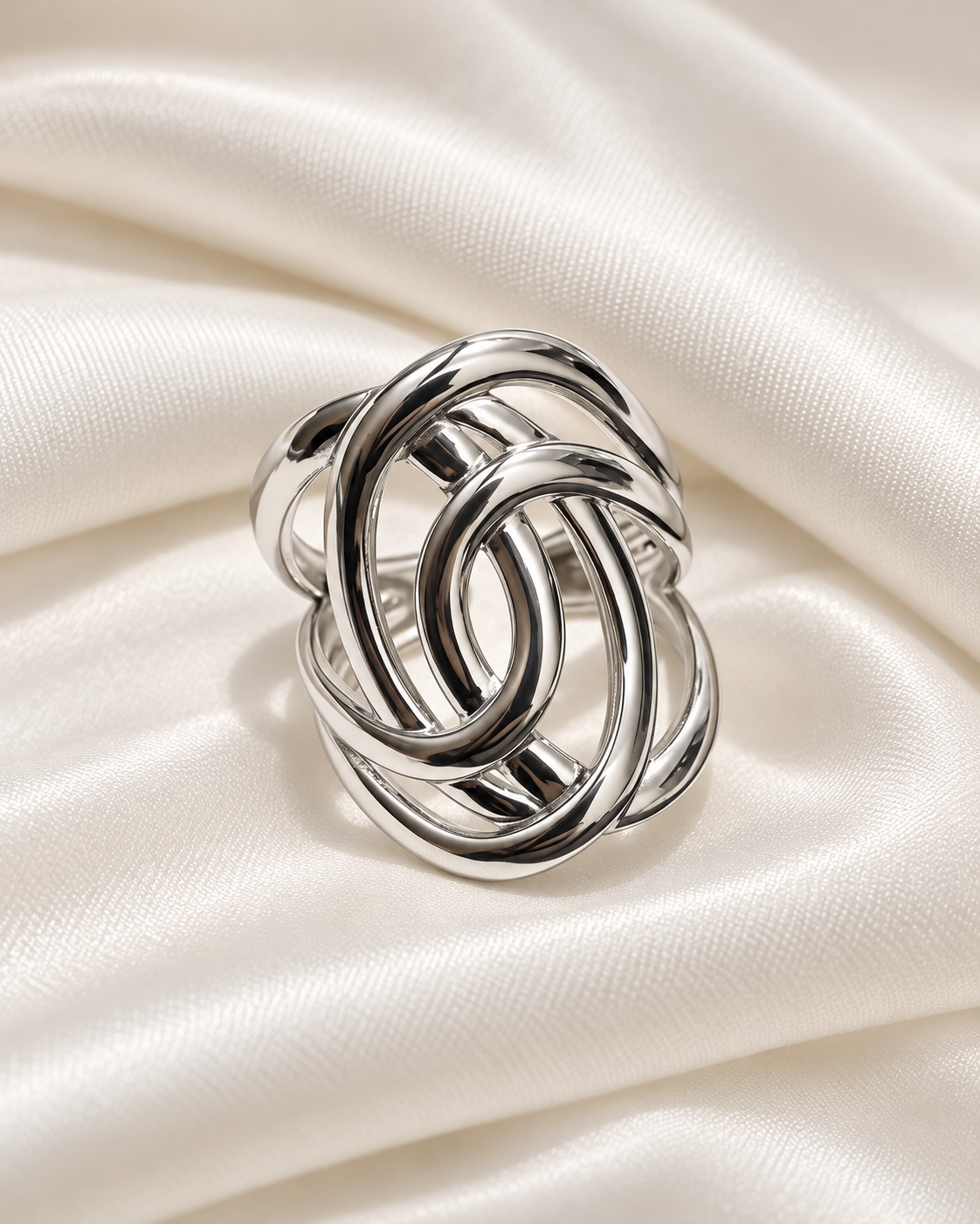 Anillo Plateado Lineas Simétricas - Ajustable