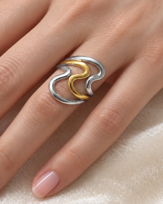 Anillo Bicolor Tres Líneas Siluetas - Ajustable