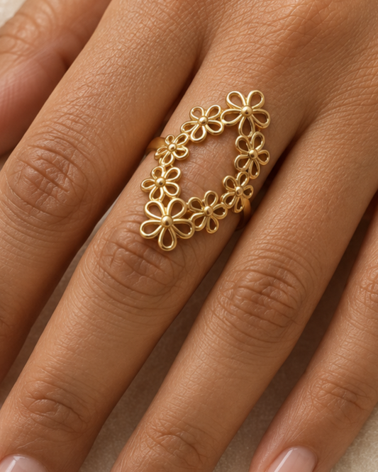 Anillo Dorado Elipse Multiflores - Ajustable
