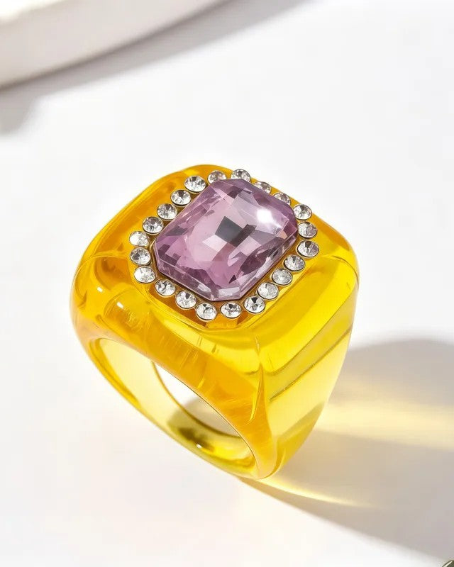 Anillo Resina Amarillo y Rosa con Zirconías - Talla 7