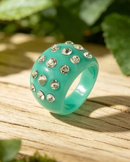 Anillo Resina Turquesa con Zirconias - Talla 8