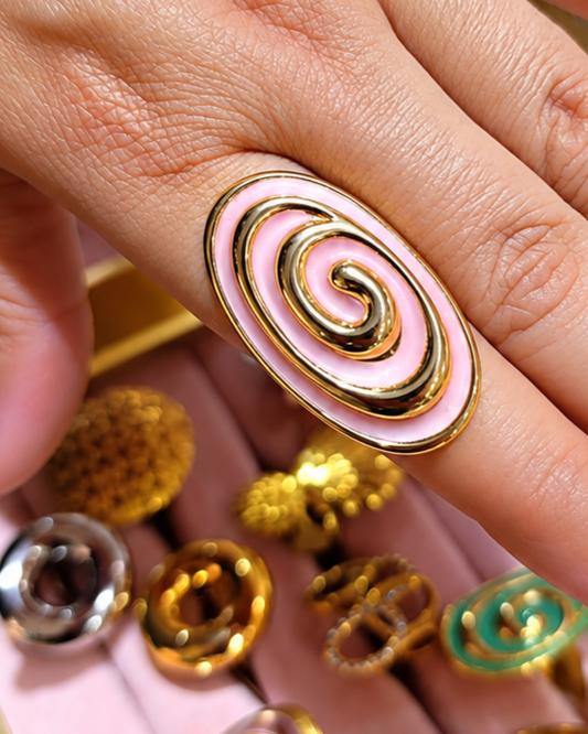 Anillo Dorado Elipse Espiral Púrpura - Ajustable
