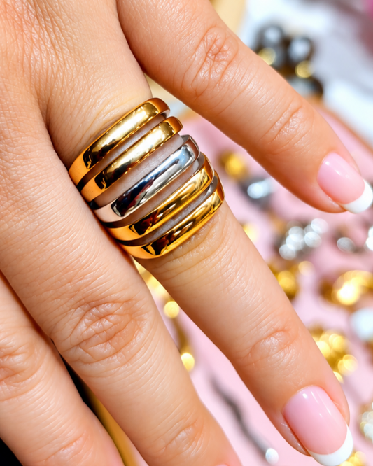 Anillo Bicolor Rejillas - Talla 7