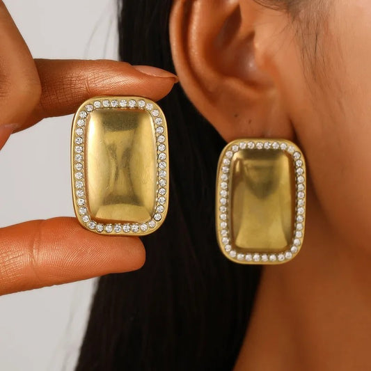 Aretes Dorados Rectangulares Circón
