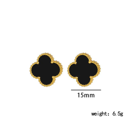 Aretes Trébol Cuatro Hojas Negros y Dorados
