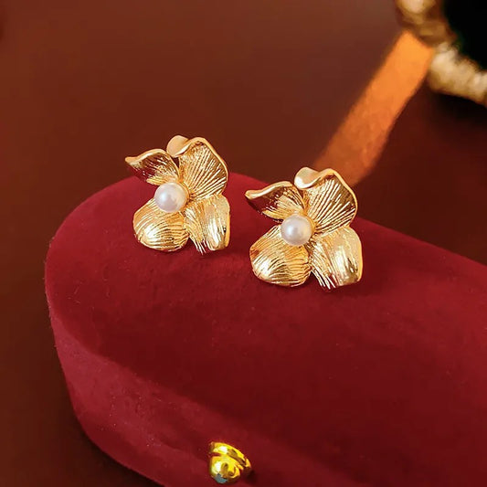 Aretes Estilo Vintage Flor y Perla