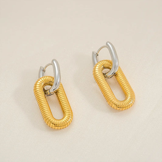 Aretes Bicolor Accesorio Plata Clip Dorado